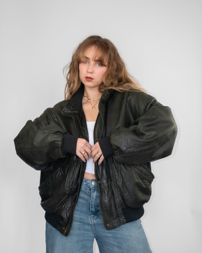 Statement Lined Leather Bomber (Nivola)  - L