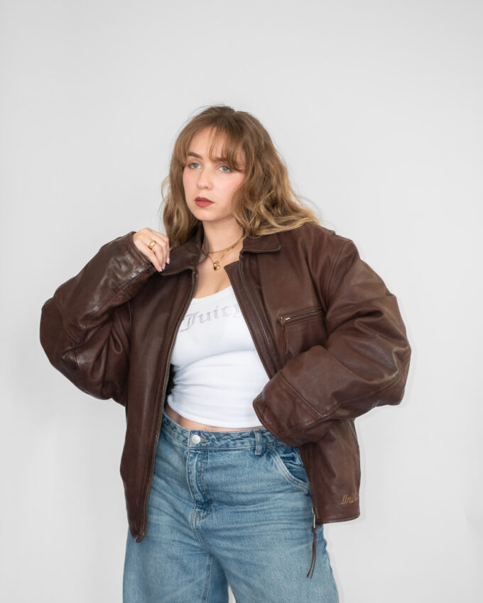 Vintage Dark Brown Unlimited High Quality Minimal Leather Jacket - L