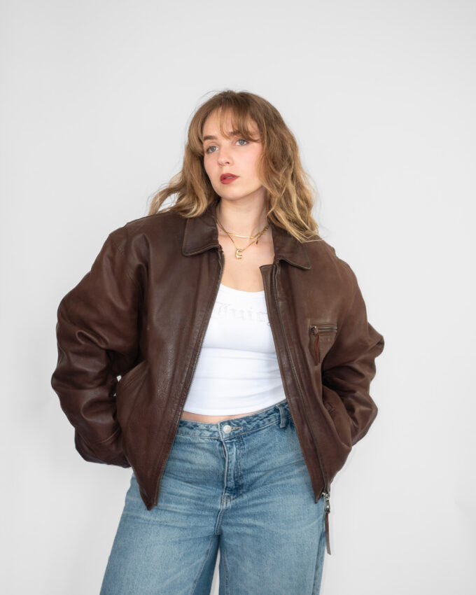 Vintage Dark Brown Unlimited High Quality Minimal Leather Jacket - L