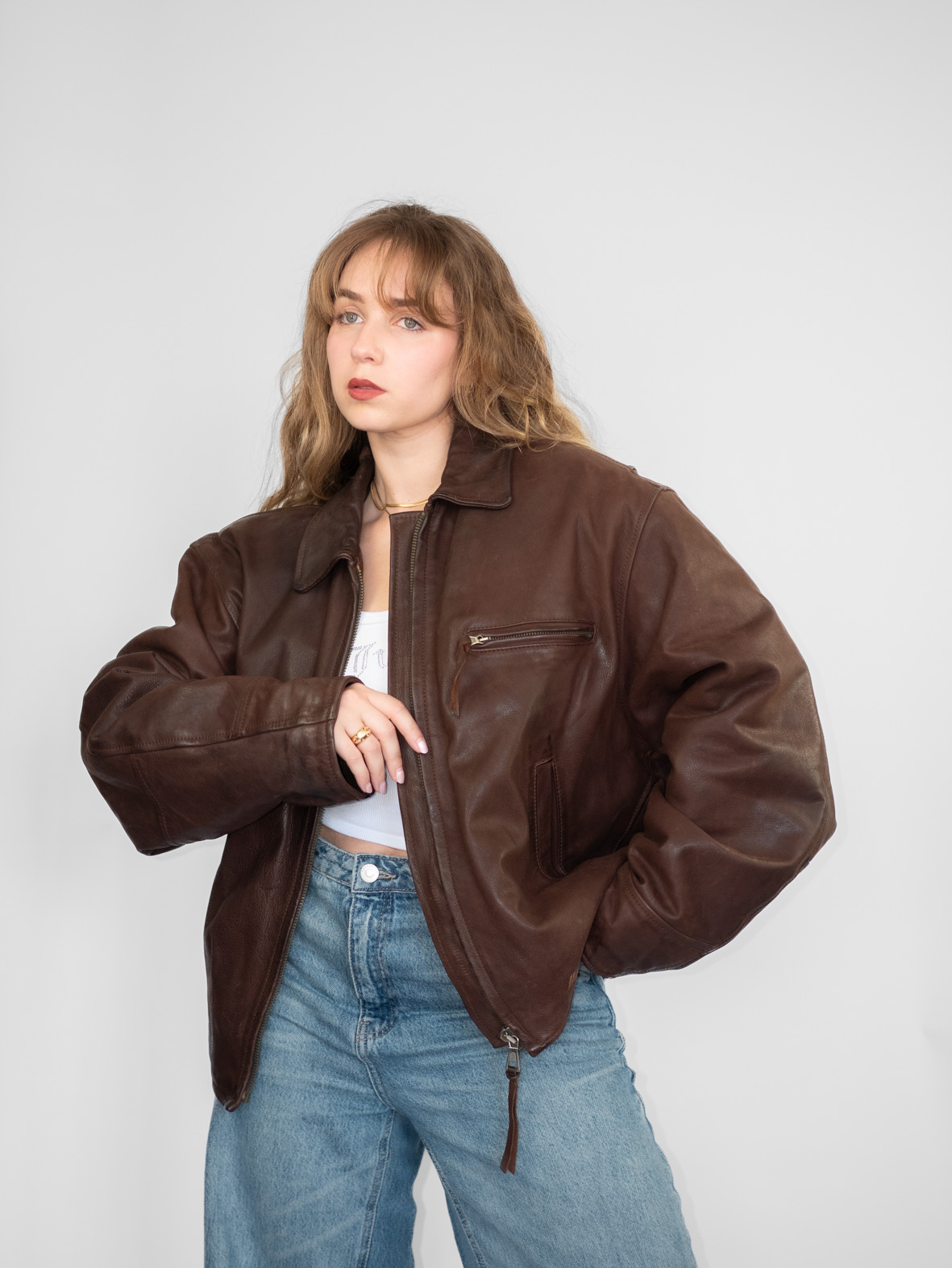 Vintage Dark Brown Unlimited High Quality Minimal Leather Jacket - L - Image 2