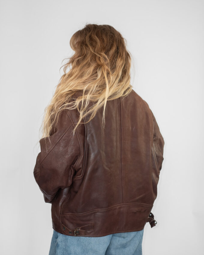 Vintage Dark Brown Unlimited High Quality Minimal Leather Jacket - L