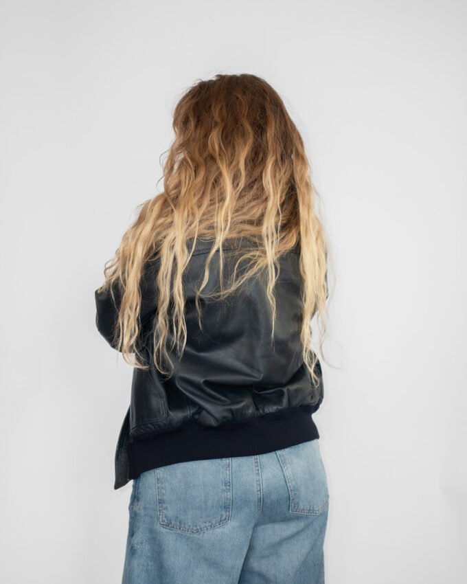 Black Vintage Leather Jacket (Clean Fit) - S/M