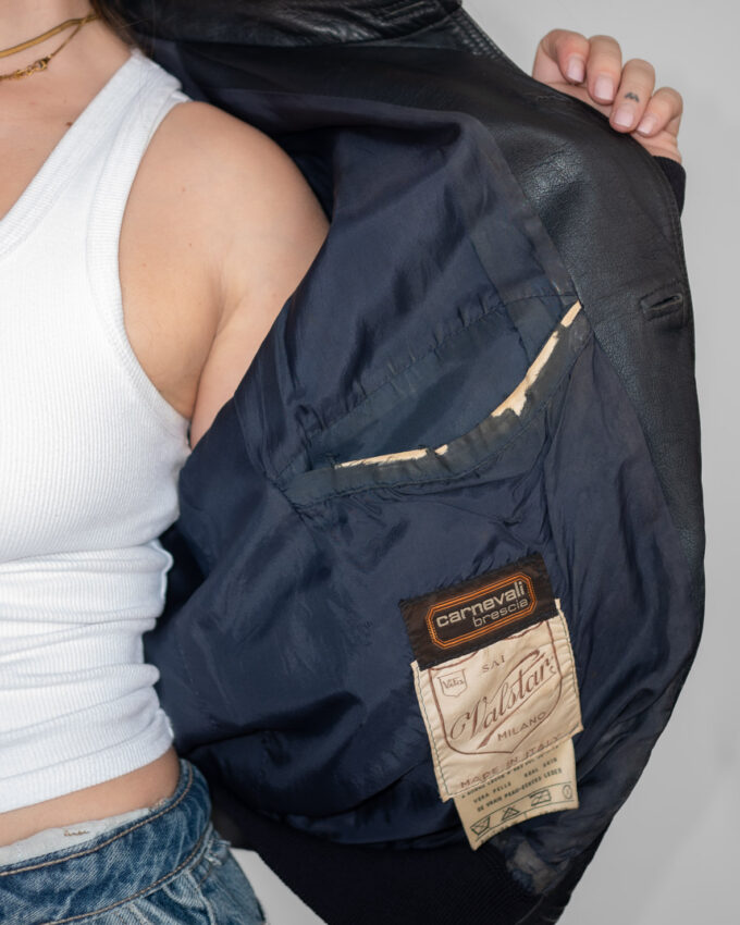 Black Vintage Leather Jacket (Clean Fit) - S/M