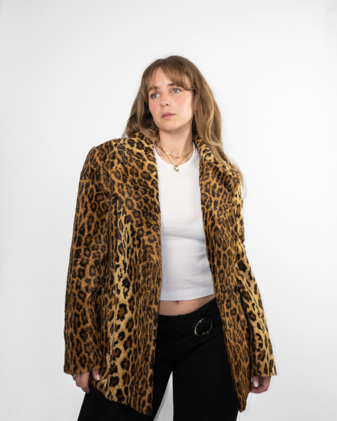 Vintage Comma Leopard Faux Fur Blazer – Statement Fit - M