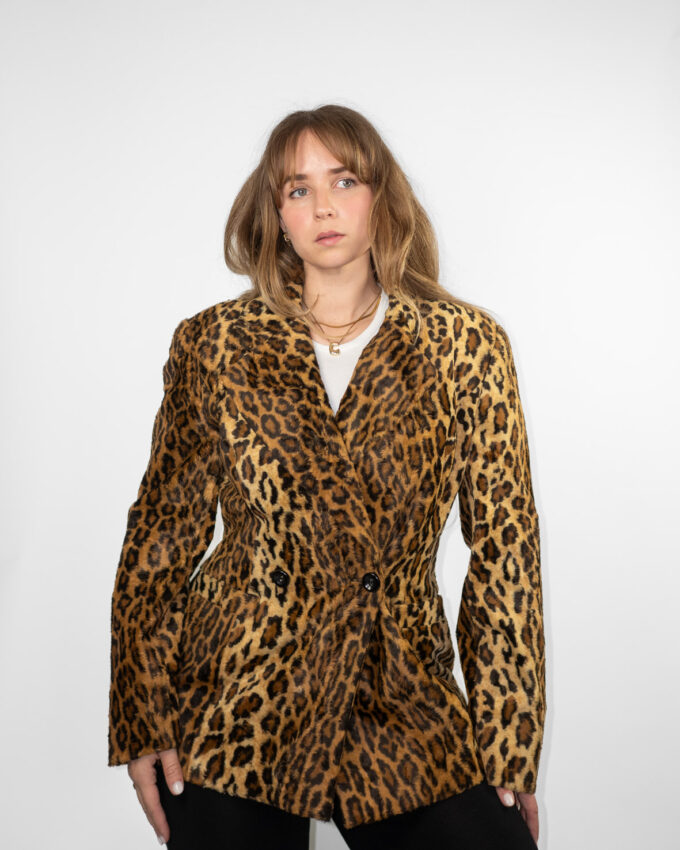 Vintage Comma Leopard Faux Fur Blazer – Statement Fit - M