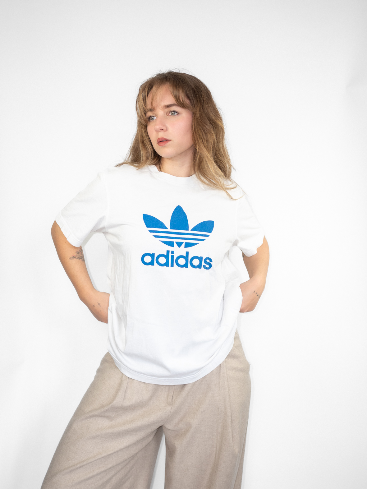 Adidas Vintage Cotton Tee – Big Logo - L
