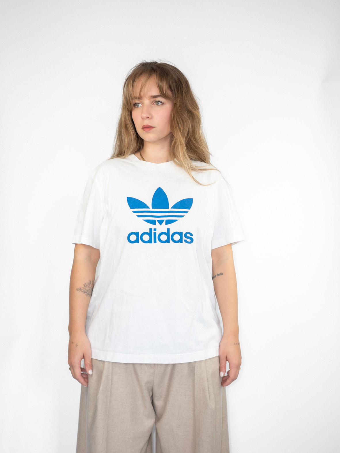 Adidas Vintage Cotton Tee – Big Logo - L - Image 3