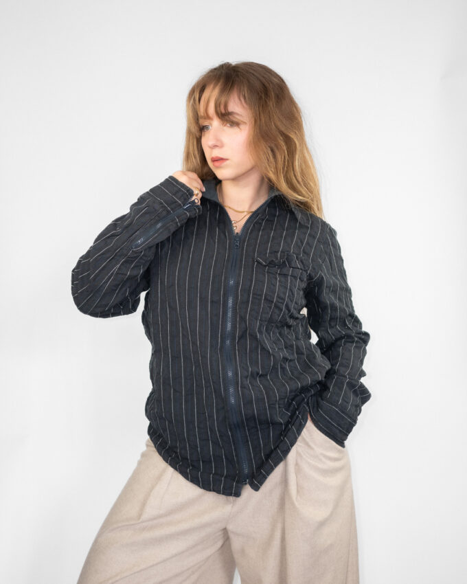 Reversible Pine Stripes Vintage Zip Cotton Shirt - M