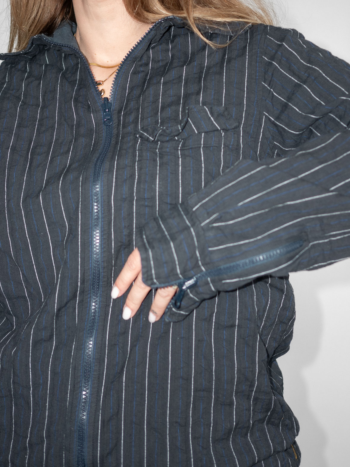 Reversible Pine Stripes Vintage Zip Cotton Shirt - M - Image 3