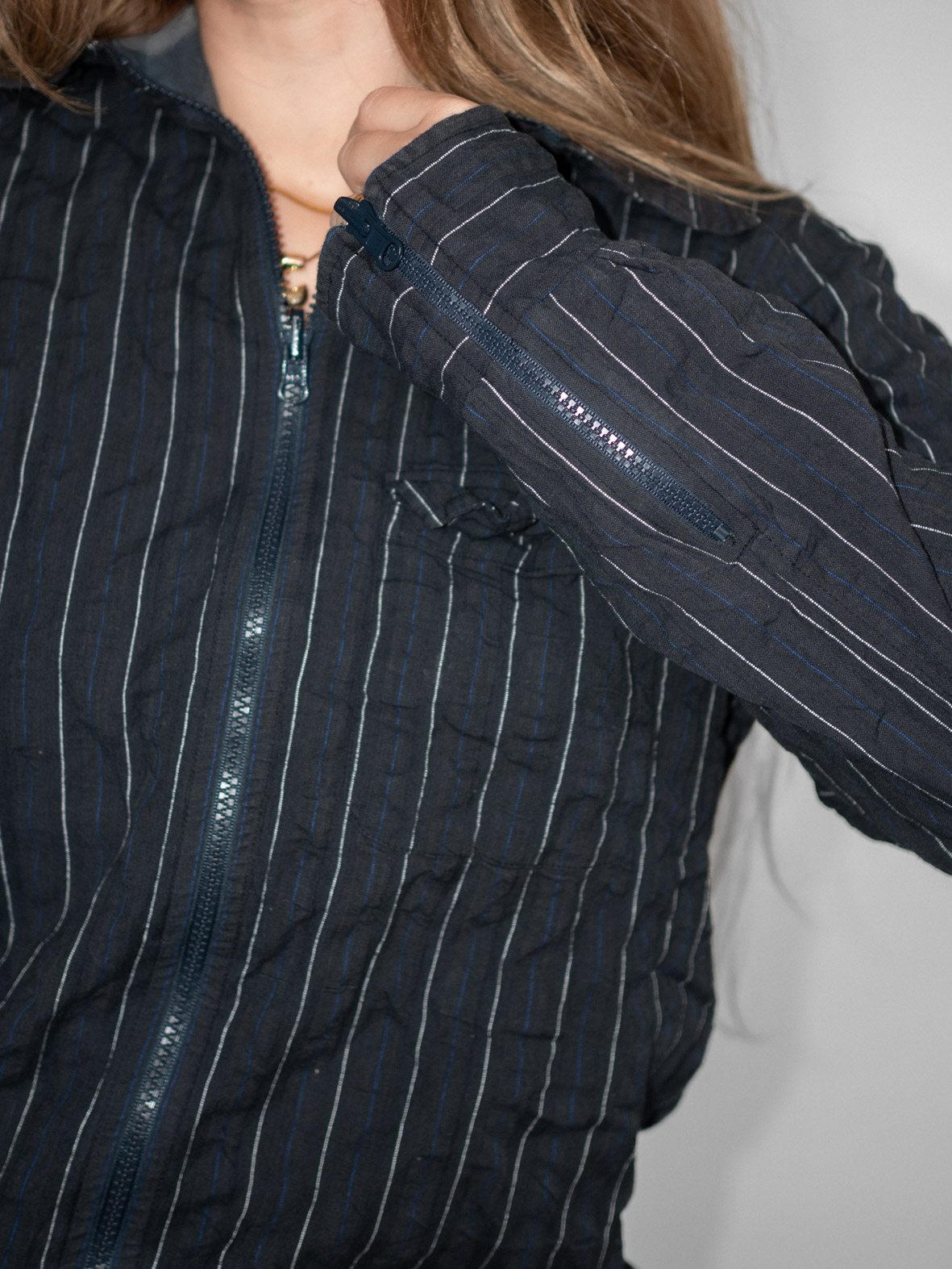 Reversible Pine Stripes Vintage Zip Cotton Shirt - M - Image 4