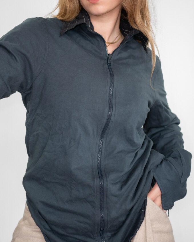 Reversible Pine Stripes Vintage Zip Cotton Shirt - M