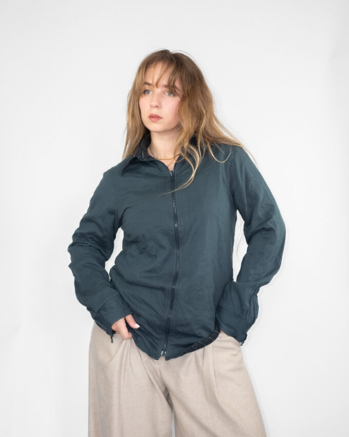 Reversible Pine Stripes Vintage Zip Cotton Shirt - M