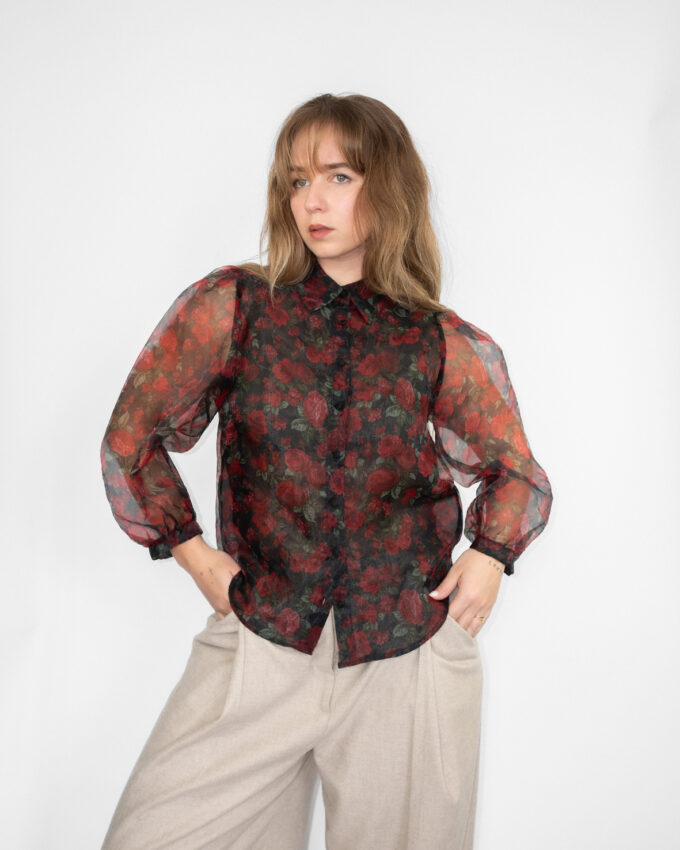 Sheer Floral Vintage Mesh Blouse - S/M