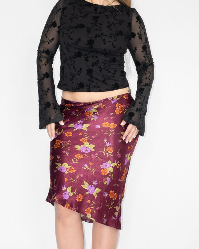 00s Burgundy Satin Midi Skirt - M