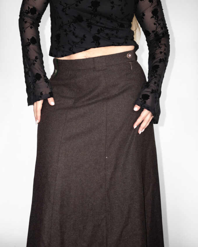 Brown Wool Vintage Maxi Skirt - S/M