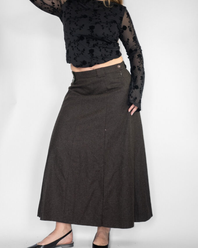 Brown Wool Vintage Maxi Skirt - S/M