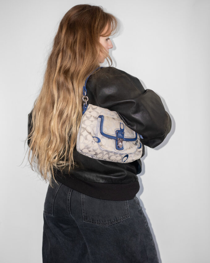 Vintage Coach Mini Shoulder Bag (Cream & Blue Details)