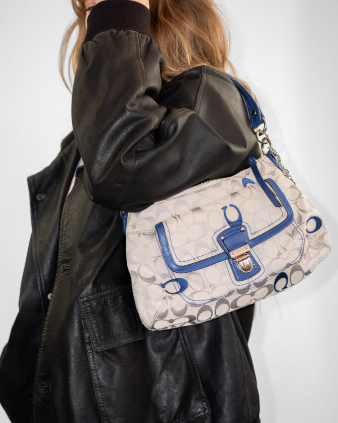 Vintage Coach Mini Shoulder Bag (Cream & Blue Details)