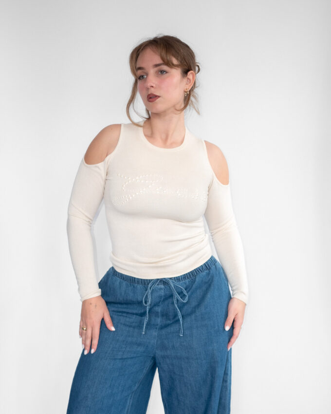 Vintage GUESS Off-White Cold Shoulder Longsleeve - S