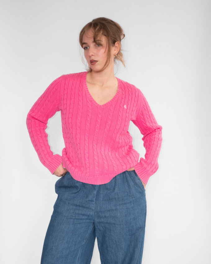 Polo Ralph Lauren Pink Cable Knit (100% Cotton) - S/M