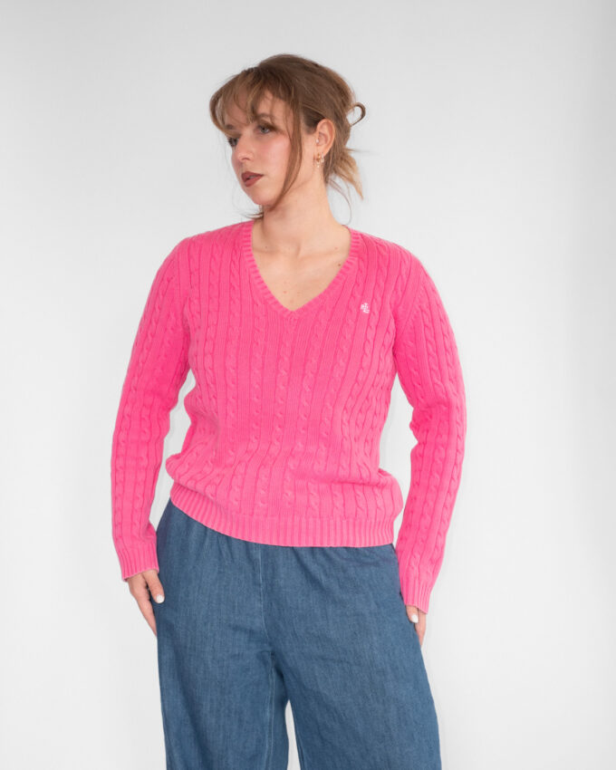 Polo Ralph Lauren Pink Cable Knit (100% Cotton) - S/M