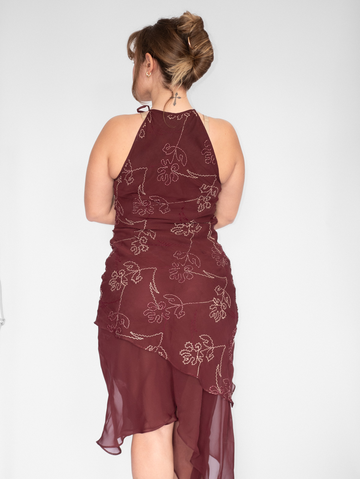 Italian Vintage Merlot Layered Dress - S - Image 4