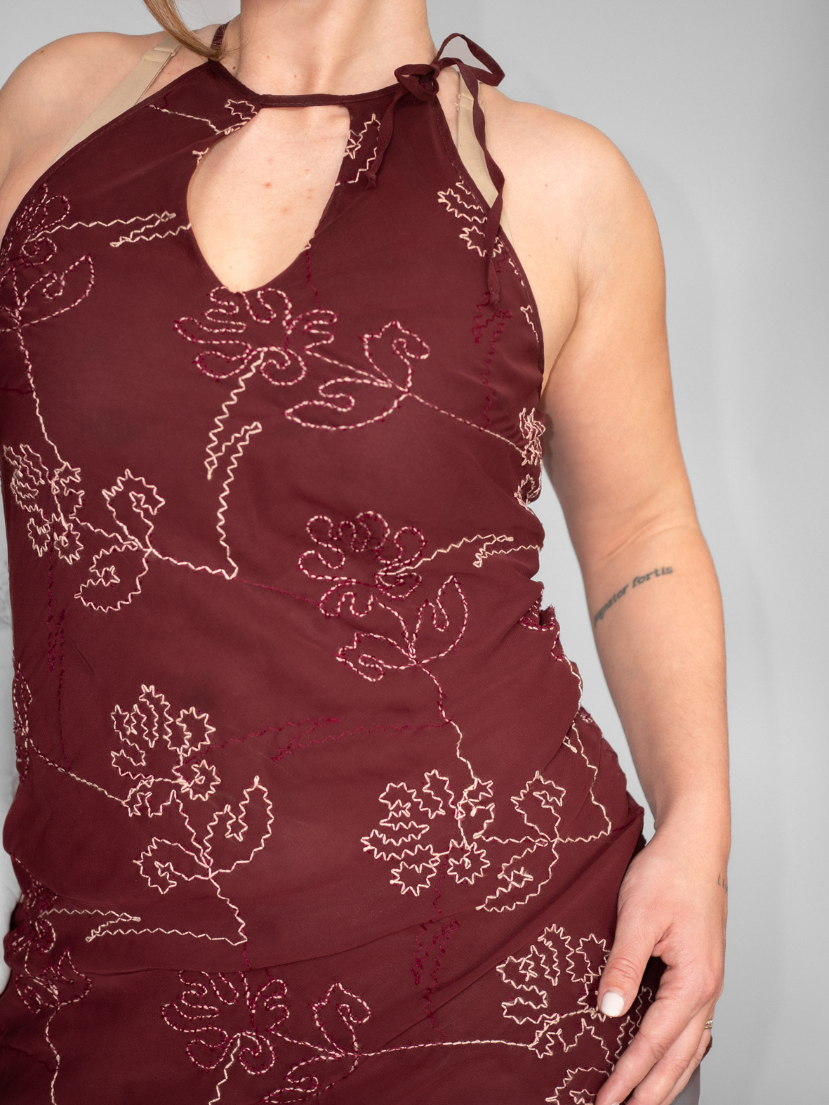 Italian Vintage Merlot Layered Dress - S - Image 3