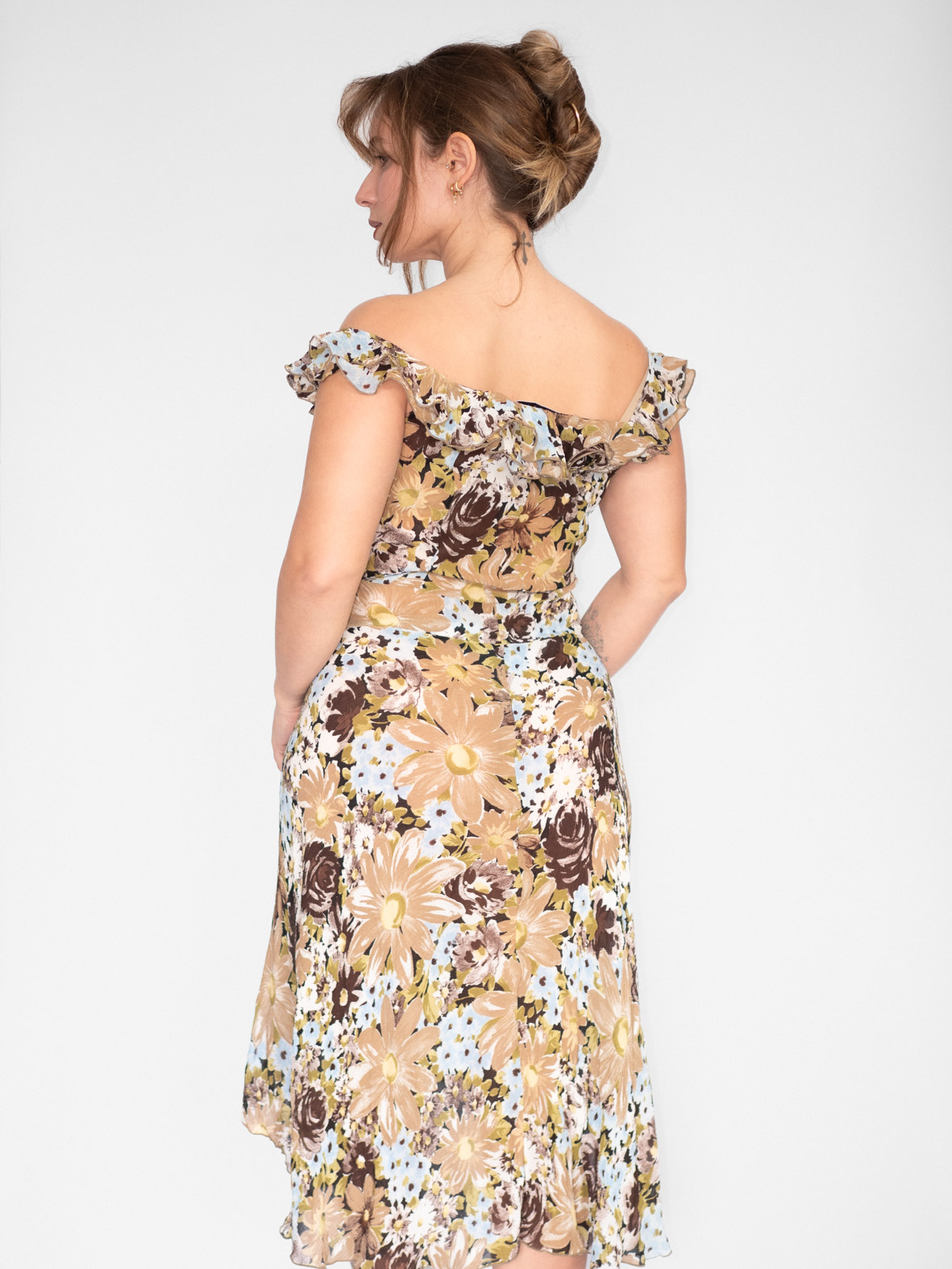 Vintage Floral Off-Shoulder Dress (Asymmetrical) - S/M - Image 5