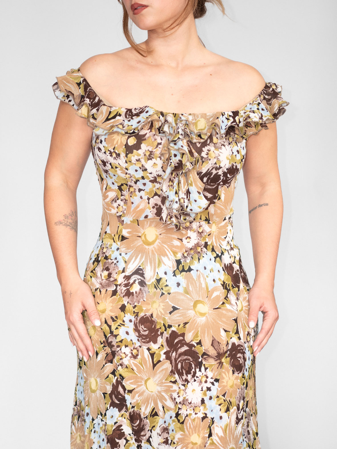 Vintage Floral Off-Shoulder Dress (Asymmetrical) - S/M - Image 4