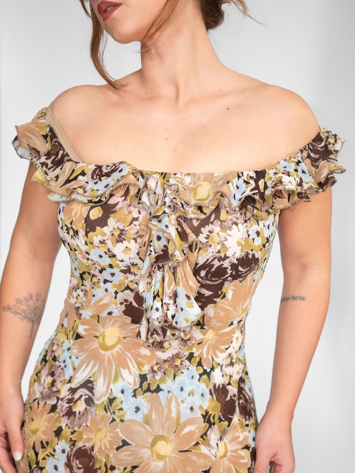 Vintage Floral Off-Shoulder Dress (Asymmetrical) - S/M - Image 2