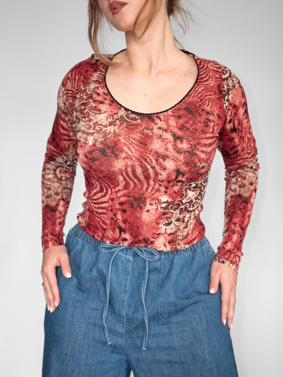 Vintage Mesh Printed Longsleeve (Merlot Mix) - S/M
