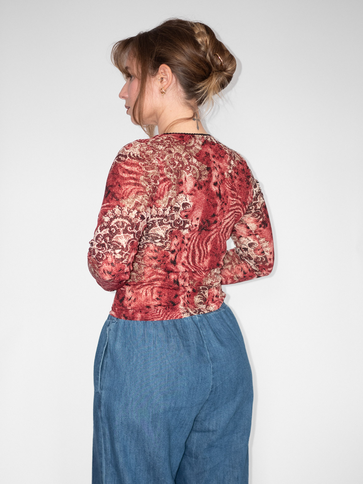 Vintage Mesh Printed Longsleeve (Merlot Mix) - S/M - Image 3