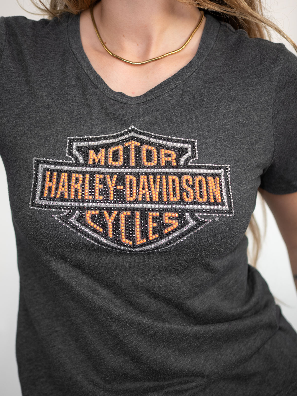 Soft Statement – 00s Harley Rhinestone Tee (Grey) - M - Image 2