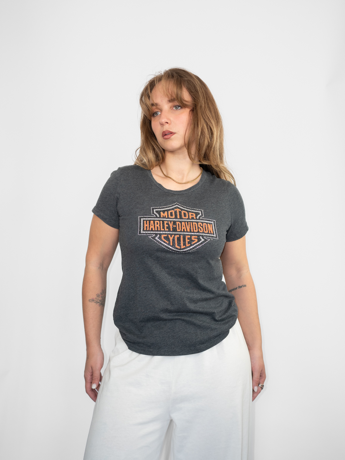 Soft Statement – 00s Harley Rhinestone Tee (Grey) - M