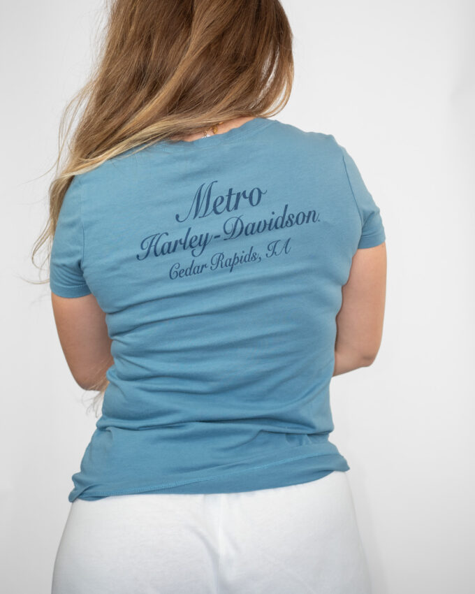 Washed Cool – 00s Harley Blue V-Neck Tee - M