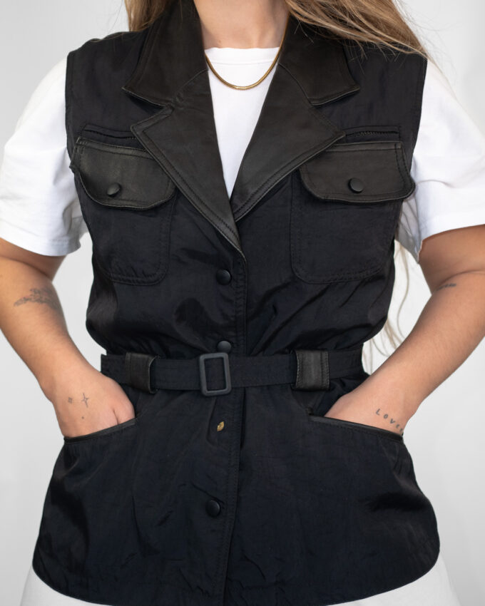 Chic Utility – Black Belted Vest - M