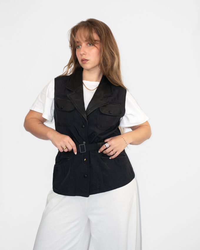 Chic Utility – Black Belted Vest - M