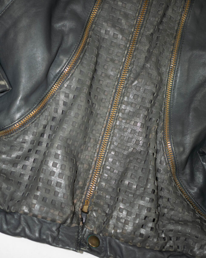 Vintage Washed Leather Jacket – Charcoal Grey - M