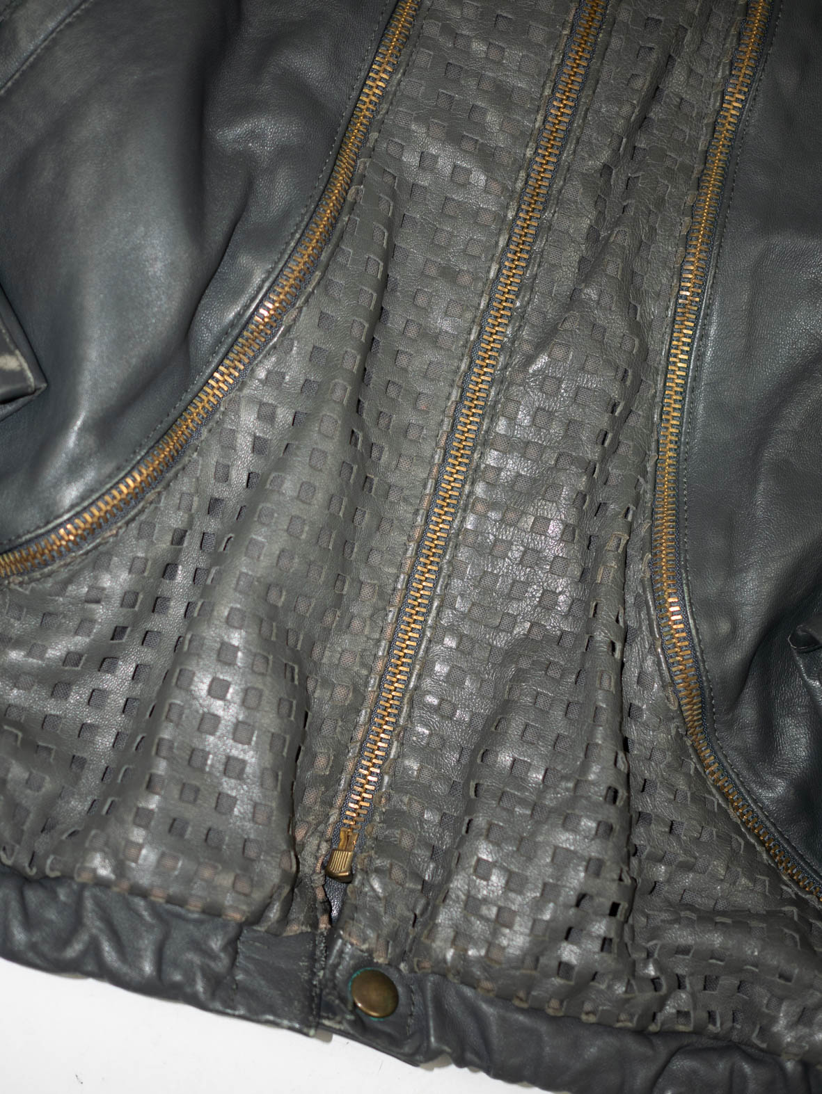 Vintage Washed Leather Jacket – Charcoal Grey - M - Image 3