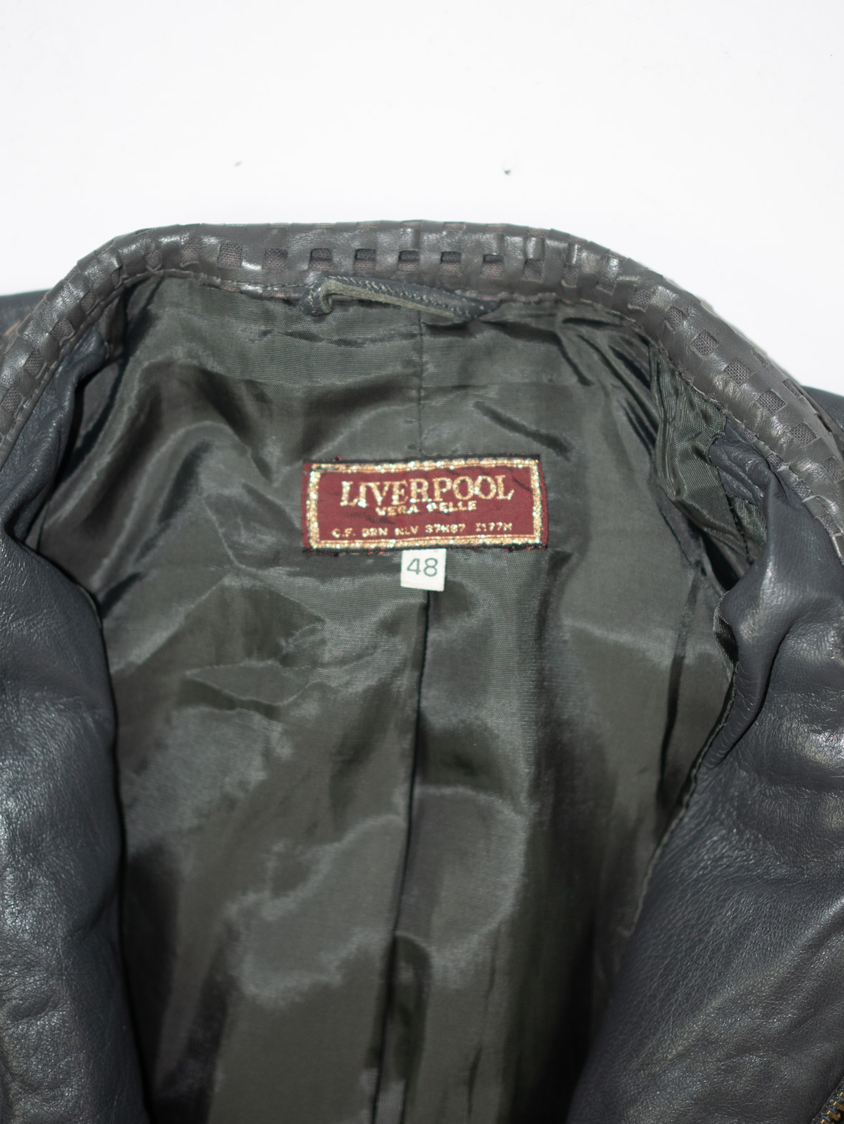 Vintage Washed Leather Jacket – Charcoal Grey - M - Image 4