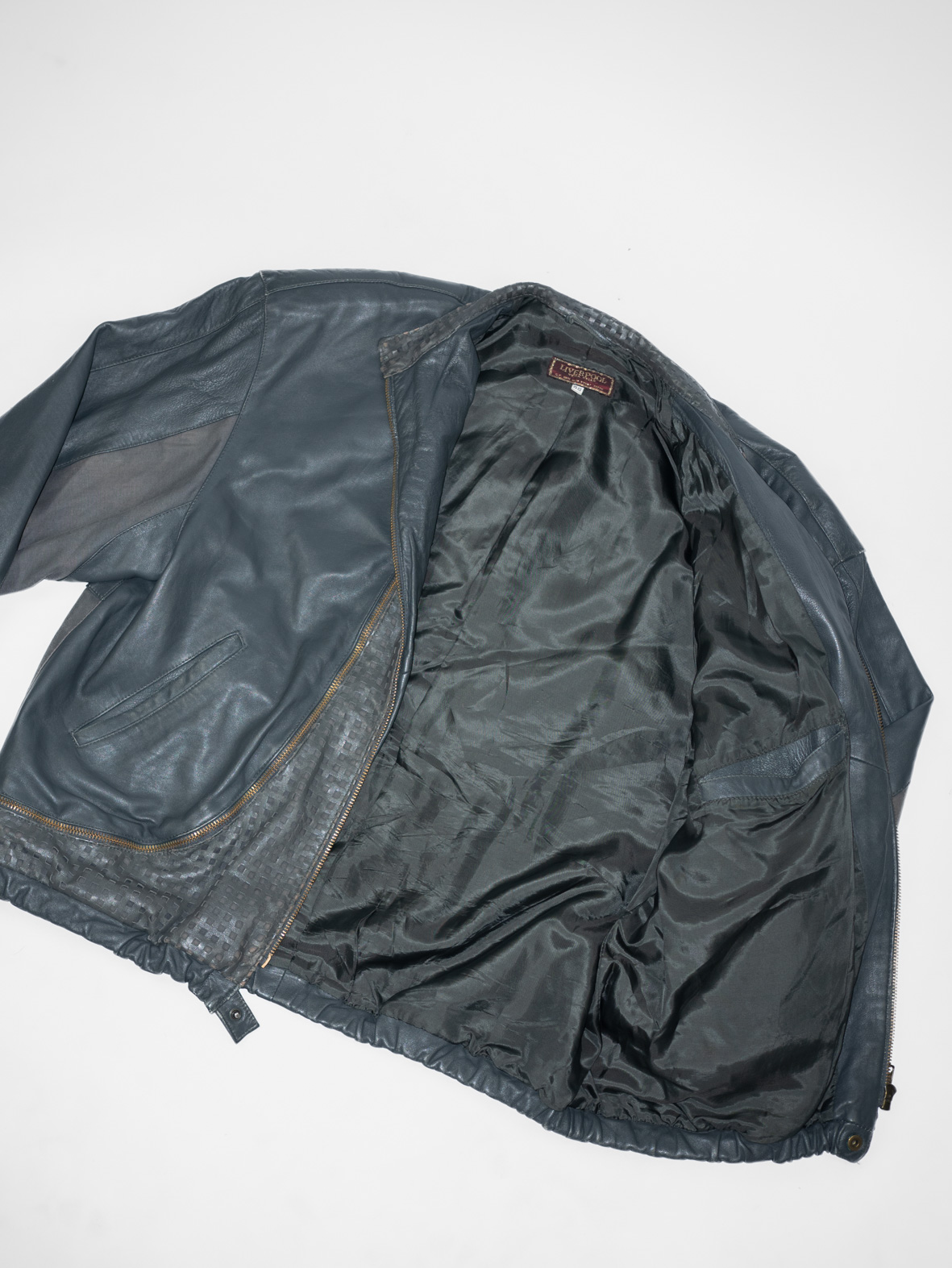 Vintage Washed Leather Jacket – Charcoal Grey - M - Image 5