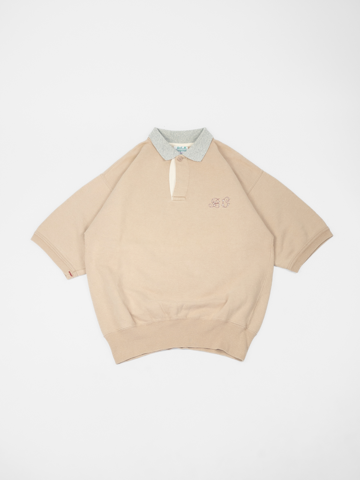 Vintage Oversized Beige Polo Cotton Tee-Shirt - M