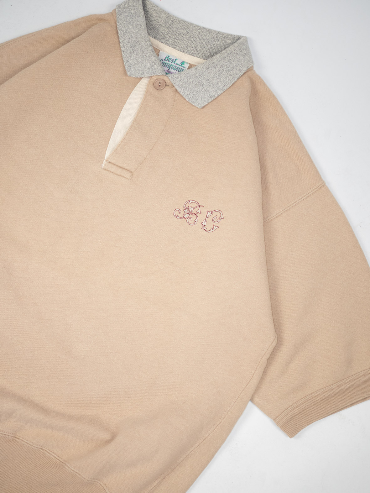 Vintage Oversized Beige Polo Cotton Tee-Shirt - M - Image 3