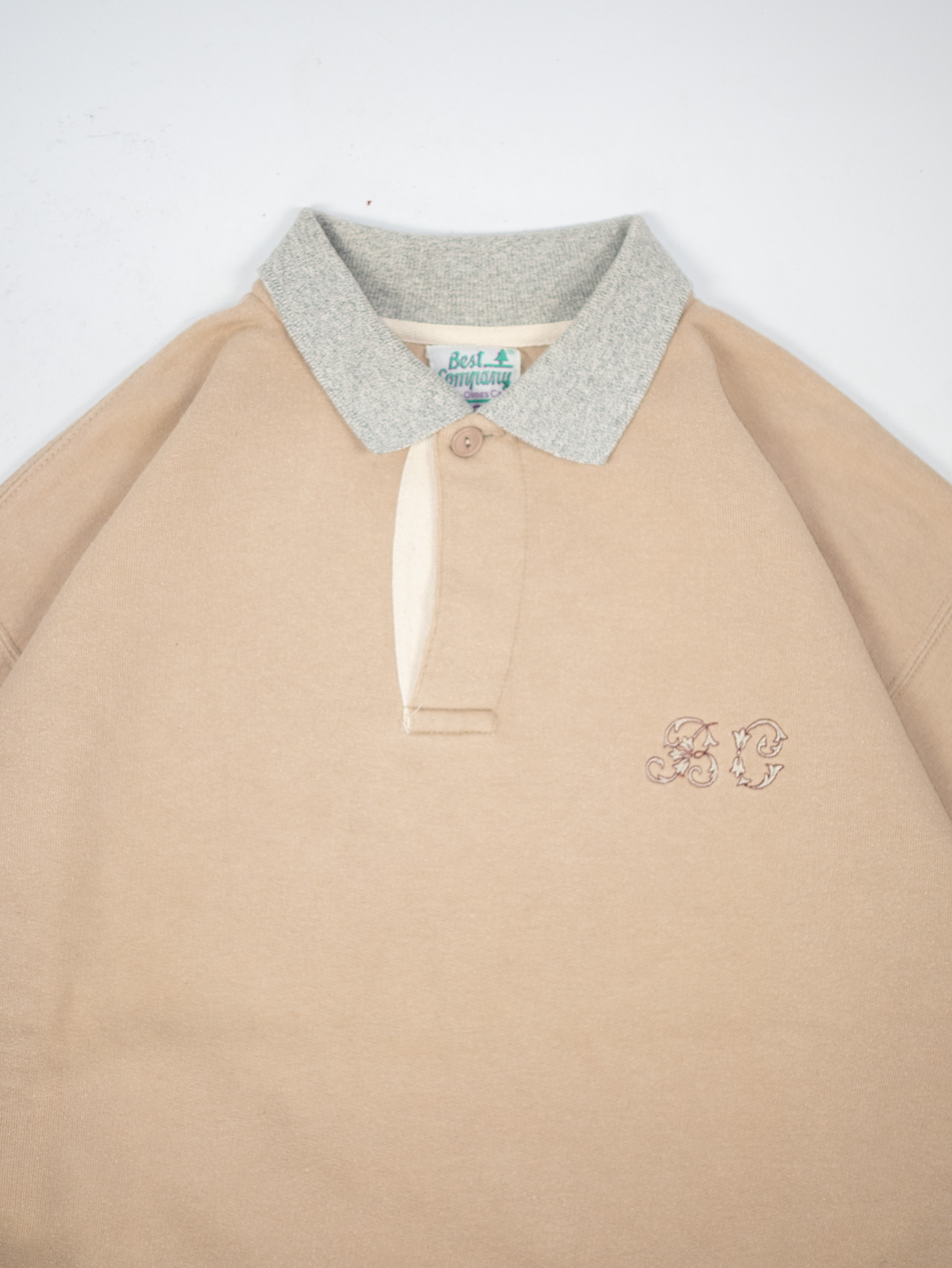 Vintage Oversized Beige Polo Cotton Tee-Shirt - M - Image 6