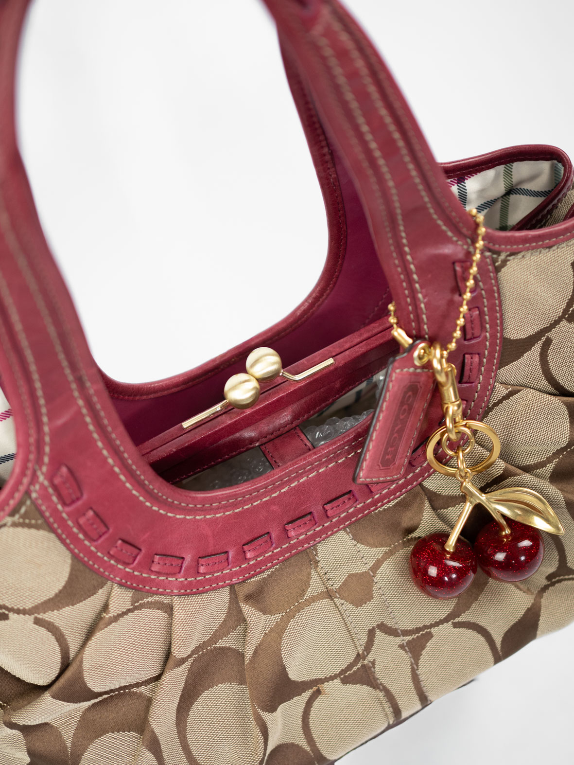 Rare Vintage Coach Kisslock Signature Bag – Merlot Red - Image 6
