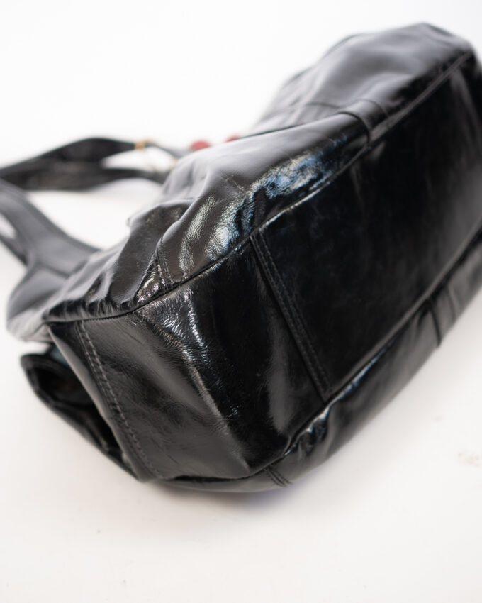 Vintage Ergo Kisslock Leather Shoulder Bag – Black Patent