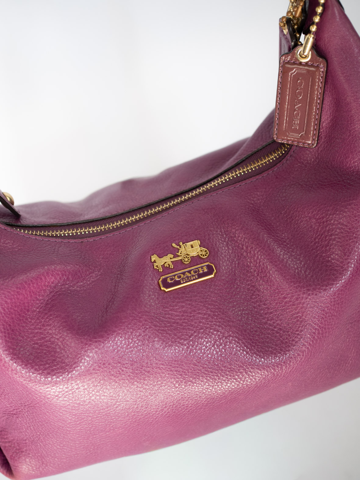 Vintage Full Leather Coach Purse – Berry Purple - Image 3