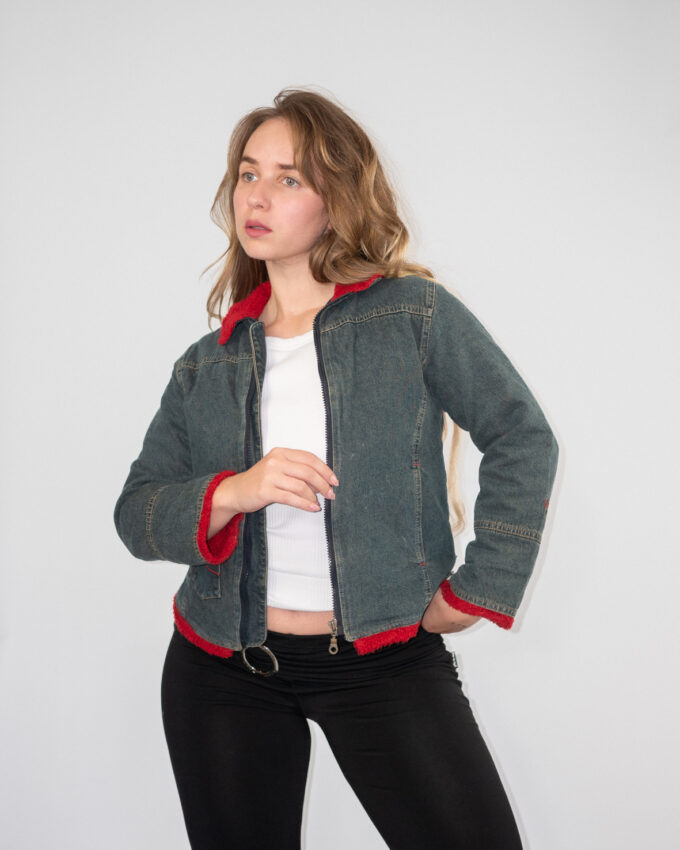 00s Denim Cotton Jacket with Red Accents – XS