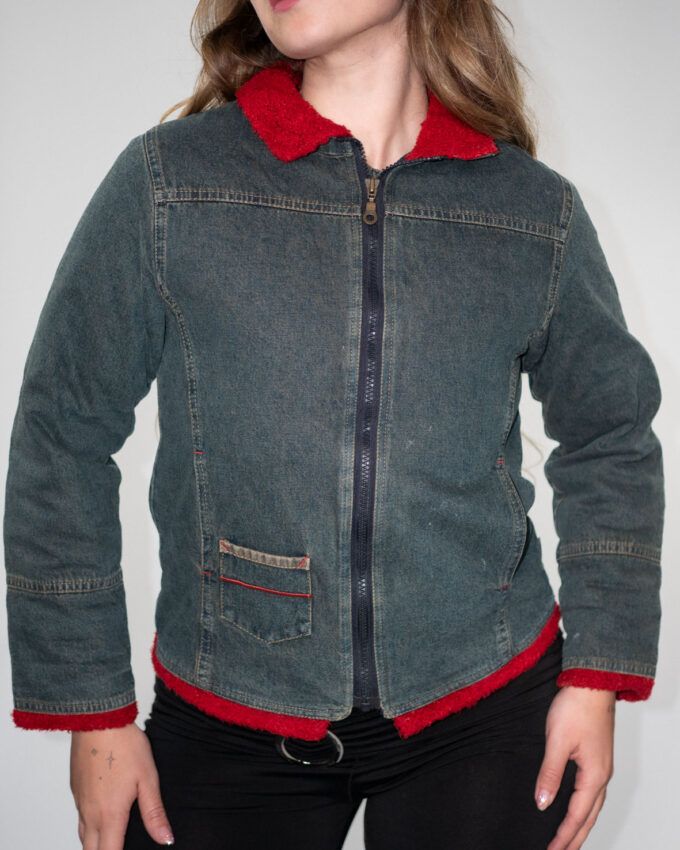 00s Denim Cotton Jacket with Red Accents – XS