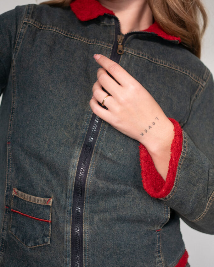 00s Denim Cotton Jacket with Red Accents – XS